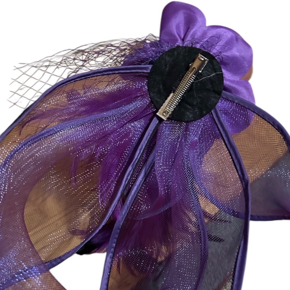 Elegant Purple Feathered,Mesh & Ribbon Fascinator with hair clip - Picture 6 of 10